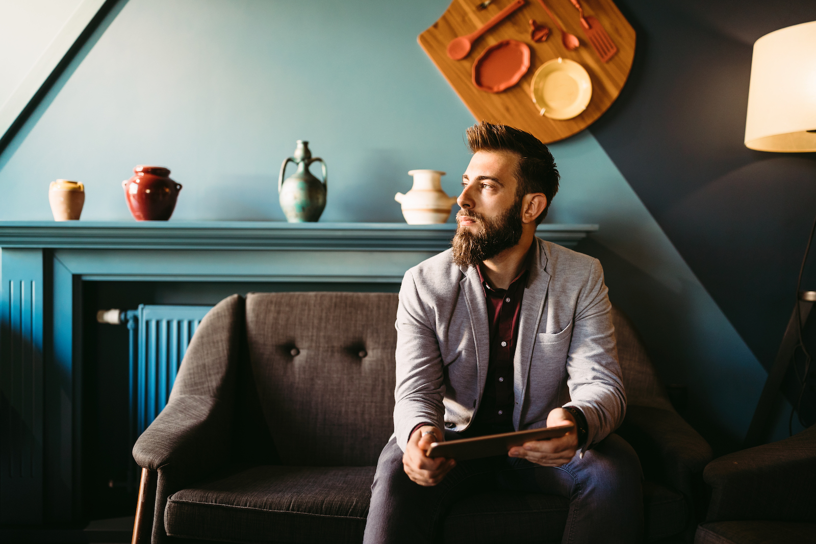young business man working relaxing on the sofa wi WRC7HHM
