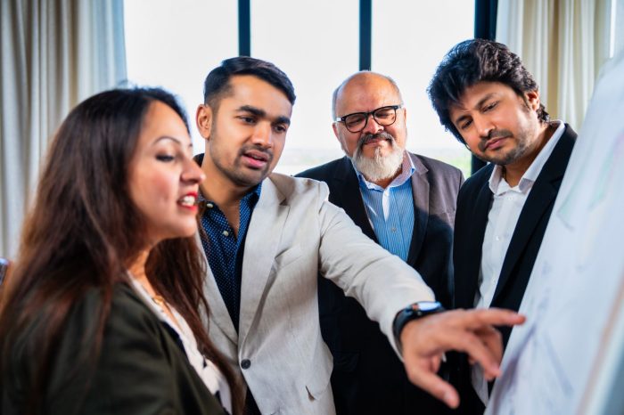 indian asian corporate team discussing a strategy
